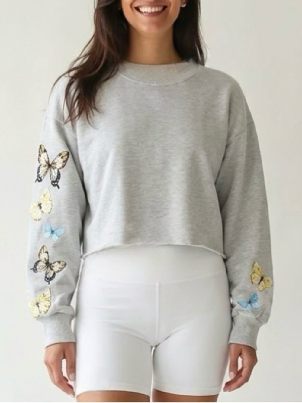 *Final Price* Bailey Rose Butterfly Sleeve Fleece Cropped Crewneck Sweatshirt M